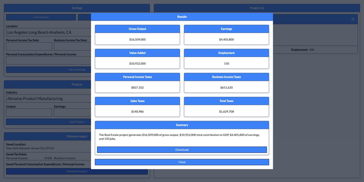 Economic impact analytics application created by the website developer and marketing expert, Paul Richardson, from the advertising agency, Beacon Dashboards LLC.